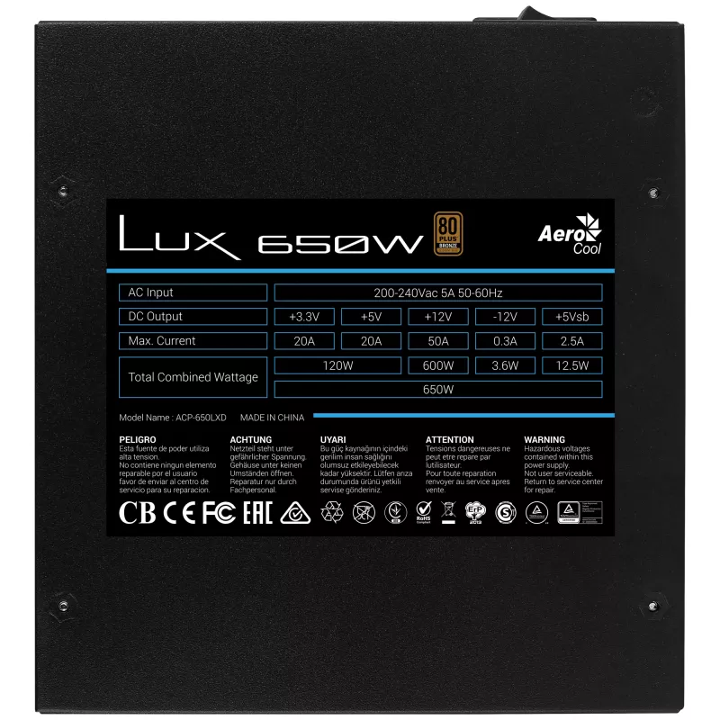 Aerocool LUX650 PC-Netzteil 650W 80 Plus Bronze 230V 88% Effizienz Schwarz