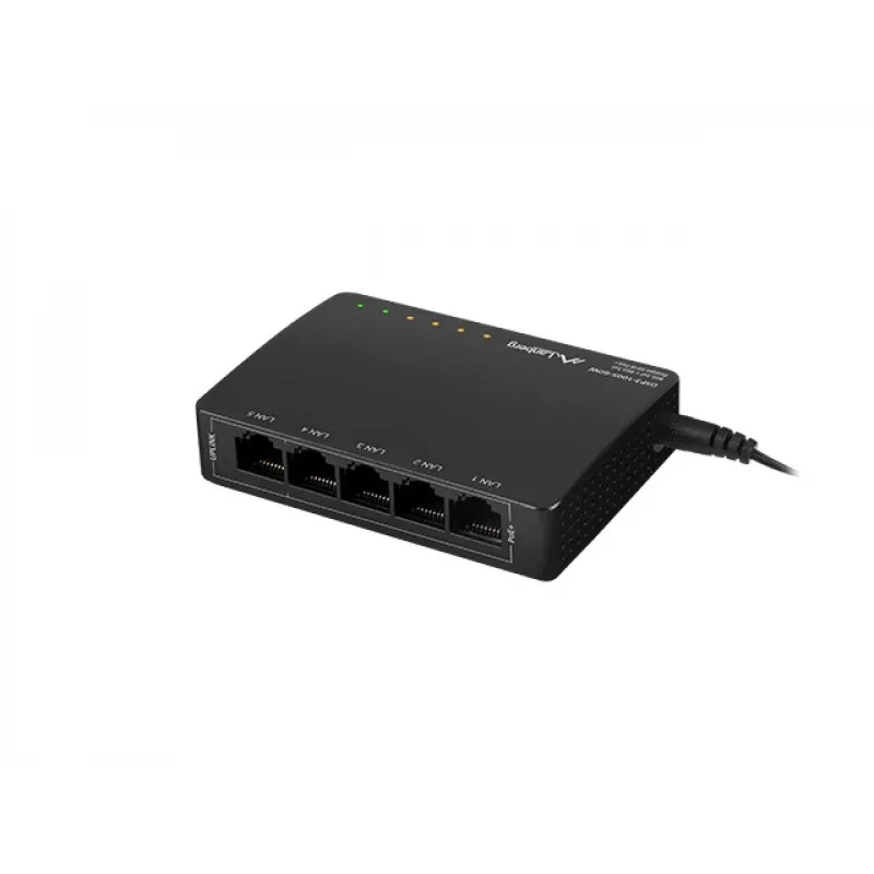 Nicht verwalteter Netzwerk-Switch LANBERG DSP3-1005-60W, 5x Gigabit RJ-45, 4x PoE+ (60 W gesamt), 10 Gbit/s Switching-Kapazität