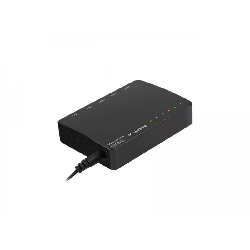 Nicht verwalteter Netzwerk-Switch LANBERG DSP3-1005-60W, 5x Gigabit RJ-45, 4x PoE+ (60 W gesamt), 10 Gbit/s Switching-Kapazität