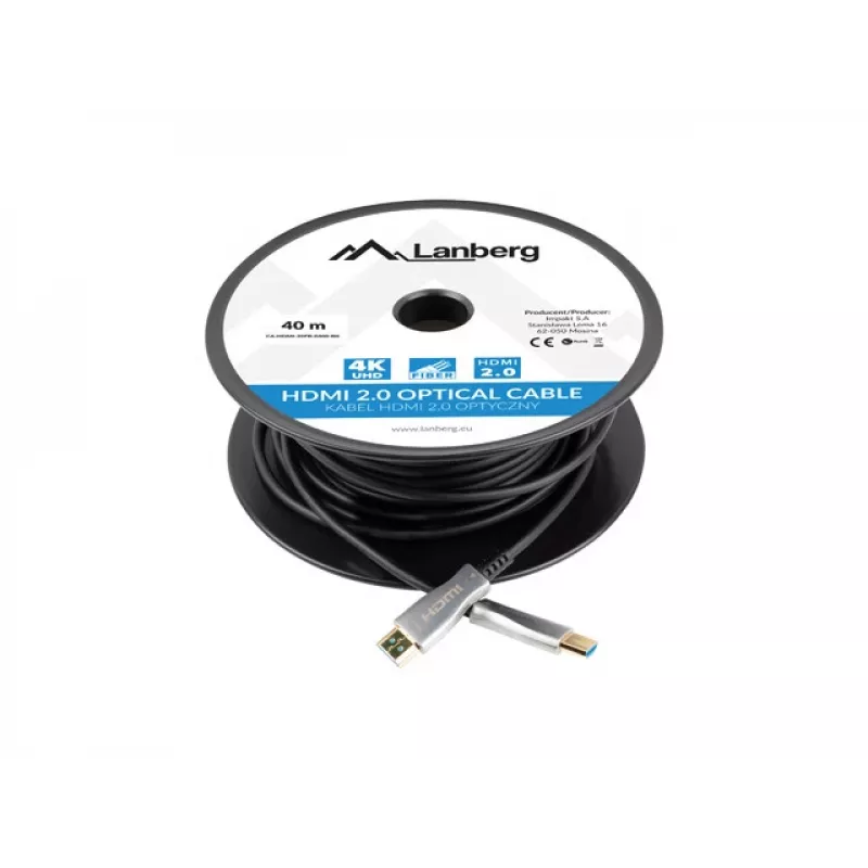 Lanberg CA-HDMI-20FB-0400-BK HDMI 2.0 aktives optisches (AOC) Kabel, 40 m, Typ A Stecker-Stecker, 4K 60 Hz (3840x2160), 18 Gbit/s, Ethernet, Schwarz