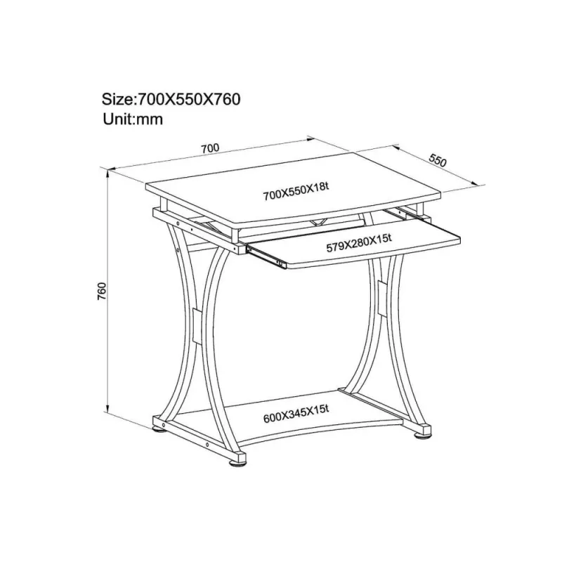 Techly Compact Desk für PC mit herausnehmbarer Tastaturablage, Schwarz Graphit ICA-TB 328BK