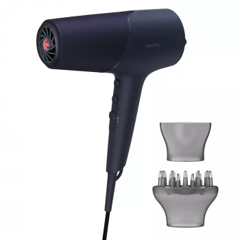 Haartrockner Philips 5000 Series BHD510/00, 2300 W, 6 Hitze-/6 Geschwindigkeitsstufen, ionisch, Cool Shot, Stylingdüse & Diffusor, marineblau, 1,8 m Kabel