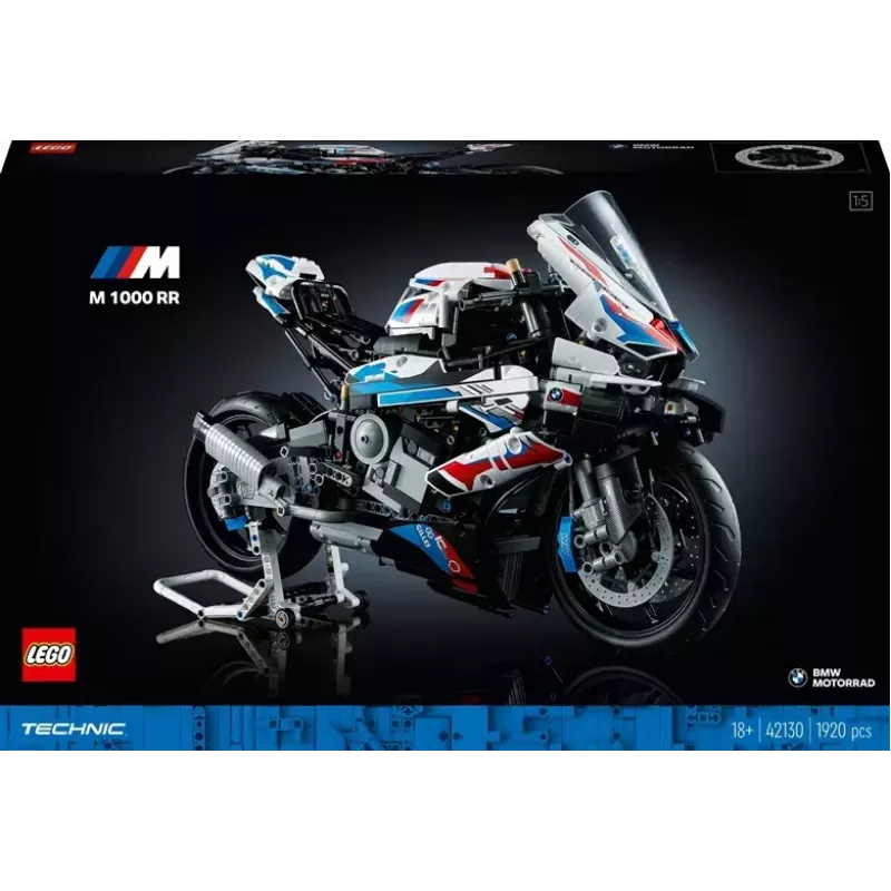 LEGO Technic Motorradmodell BMW M1000RR 42130 mit detailliertem Motor und funktionierender Federung