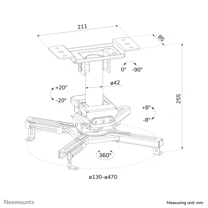 Neomounts CL25-530BL1 Beamer-Deckenhalterung - Höhe 25,5 cm - einfache Installation - voll bewegungsfähig