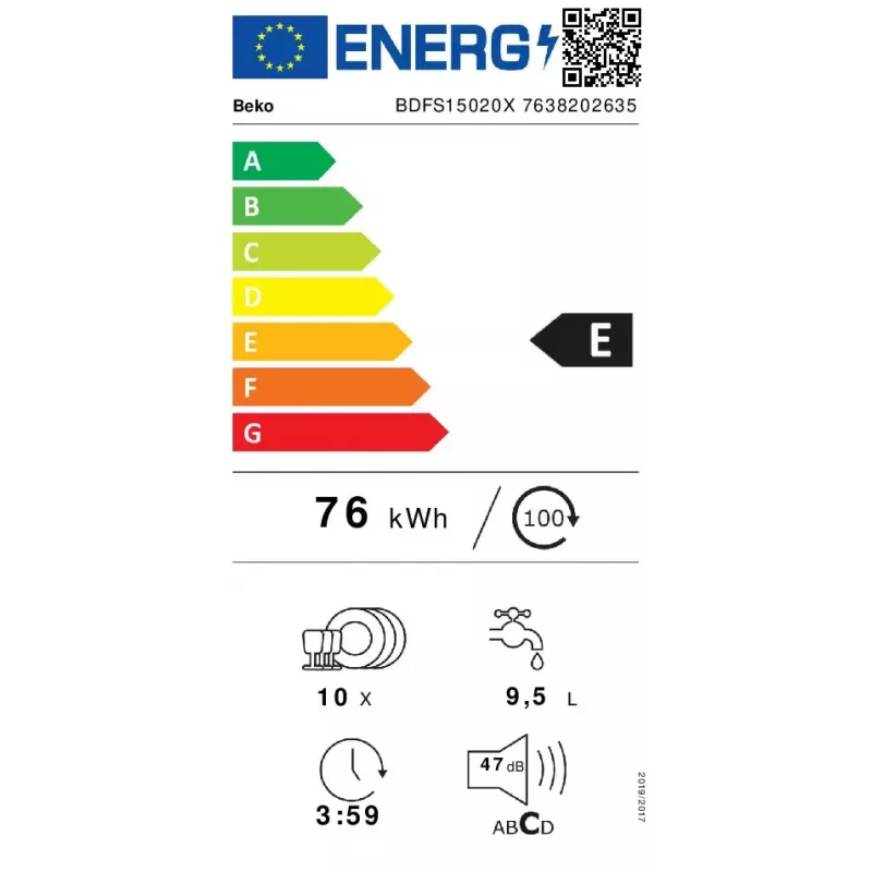 Slimline-Geschirrspüler Beko BDFS15020X, 10 Maßgedecke, 45 cm, 47 dB, 5 Programme, Invertermotor