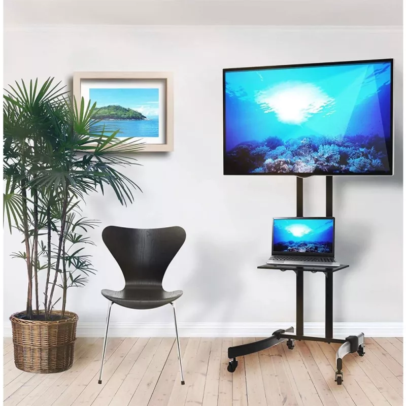 Techly ICA-TR23 mobiler TV-Ständer mit Rollen, 32–70 Zoll, 40 kg, mit Ablage