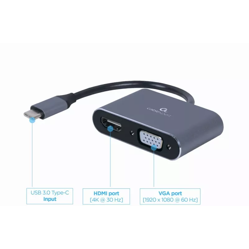 Gembird Display-Adapter USB 3.0 Typ A auf HDMI + VGA, Space Grau