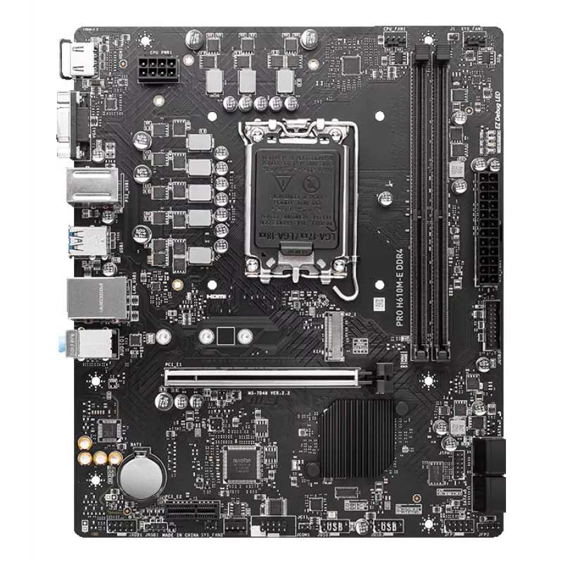 MSI PRO H610M-E DDR4 Mainboard, LGA1700, Micro-ATX, Intel H610, 2x DDR4-DIMM, max. 64GB, M.2, 4x SATA III, HDMI, USB 3.2 Gen 1, Gigabit-LAN