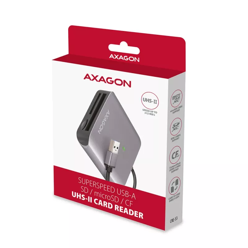 Axagon CRE-S3 Externer USB-A 3.2 Gen 1 3-Slot & LUN SD/microSD/CF-Kartenleser USB 3.2 Gen 1 (3.1 Gen 1) Typ-A Grau