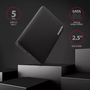 Axagon EE25-SL Schraubenlose USB 3.2 Gen 1 - SATA 6G externe Box für 2,5 Zoll SSD/HDD