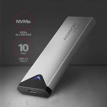 Axagon EEM2-UG2 Externes USB-C 10Gbps Metallgehäuse für M.2 NVMe SSD-Festplatten. Silber