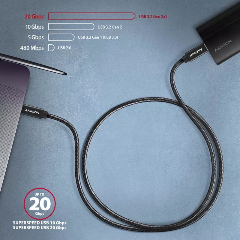 Axagon BUCM32-CM20AB SPEED+ USB-C USB 20Gbps/100W Kabel 2 m