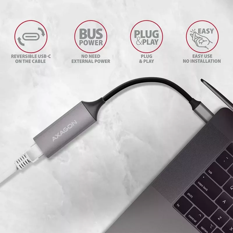 AXAGON ADE-TRC USB-C Gigabit-Ethernet-Adapter, 10/100/1000, Titan Grey