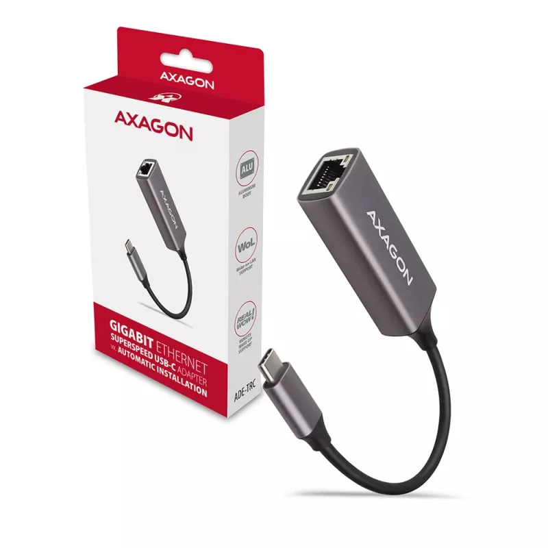 AXAGON ADE-TRC USB-C Gigabit-Ethernet-Adapter, 10/100/1000, Titan Grey
