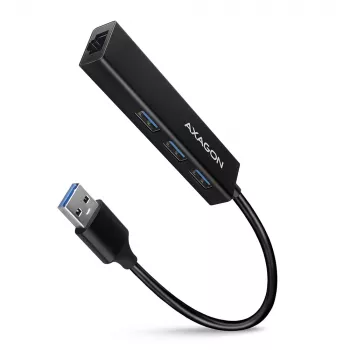 Axagon HMA-GL3A Multiport-Hub USB 3.0 Typ A Gbit-LAN 3x USB-A microSD Kabelgebunden USB 3.2 Gen 1 (3.1 Gen 1) Type-A Schwarz