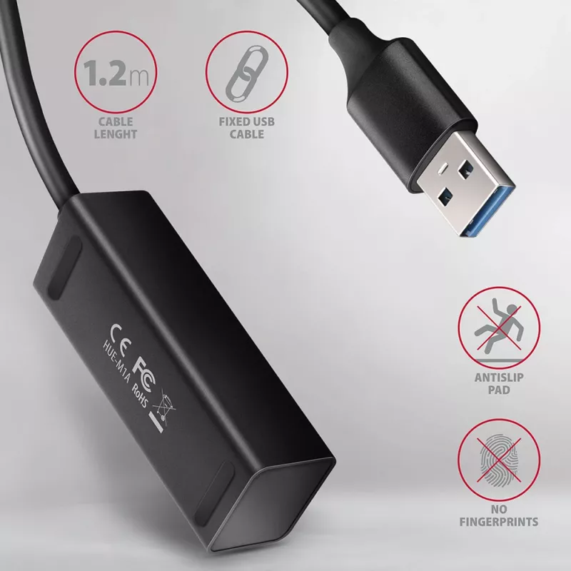 Axagon HUE-M1AL 4x USB 3.2 Gen 1 MINI-Hub, Metall, 1,2 m USB-A-Kabel