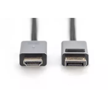 DIGITUS DP-zu-HDMI-Kabel mit LED 4K/30Hz, 2m Aluminiumgehäuse, vergoldet, unterstützt 4K30Hz