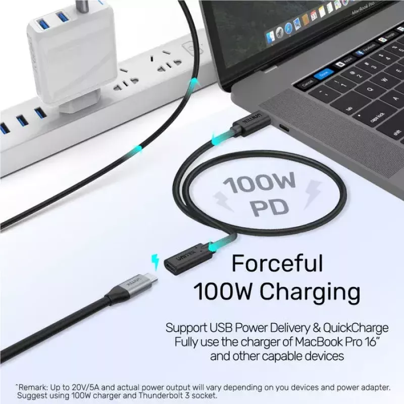 Unitek C14086BK-1.5M USB-C-Verlängerungskabel (St./Bu.), 10 Gbps, 4K, PD 100 W, 1,5 m, schwarz