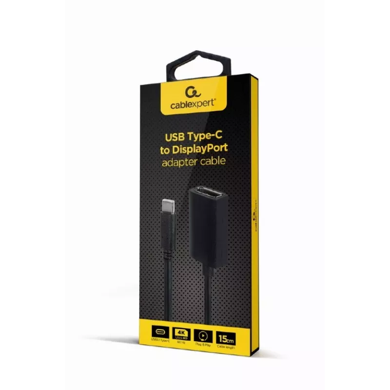 GEMBIRD USB-Typ-C-auf-DisplayPort-Adapterkabel, 4K, 15 cm, Schwarz