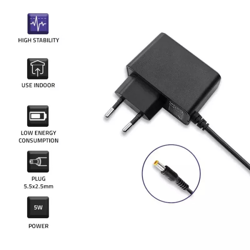 Qoltec 51021 Steckernetzteil 5 W, 5 V, 1 A, 5,5x2,5 mm
