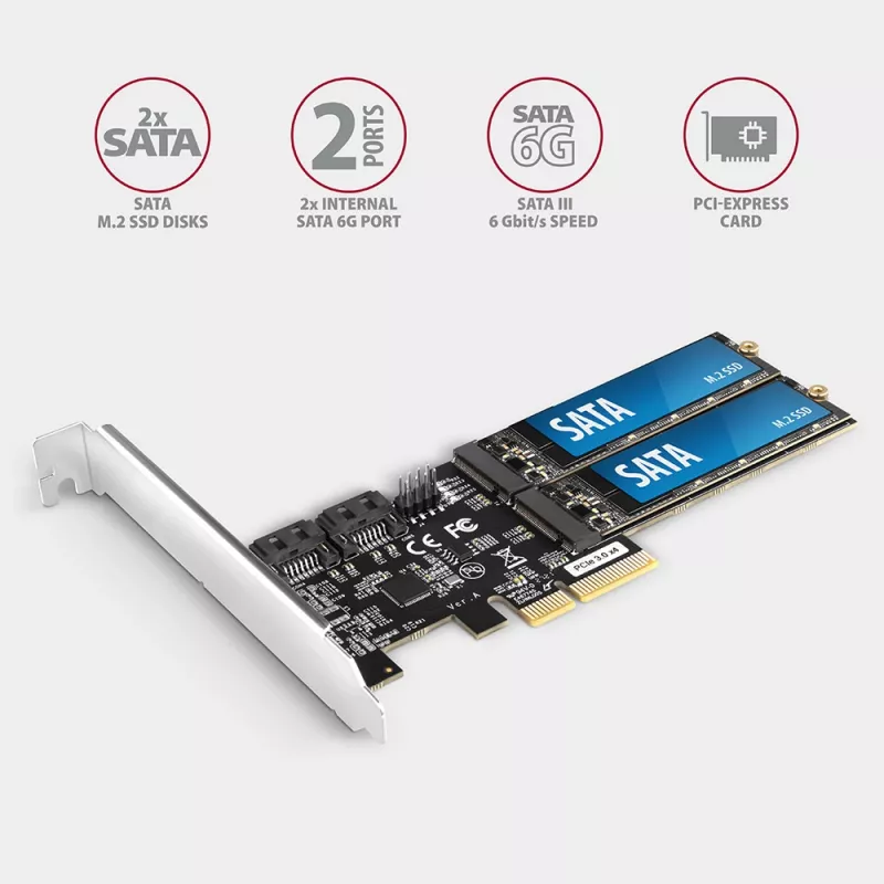 Axagon PCES-SA4M2 PCIe Controller 2x interner SATA 6G Port + M.2 B-Key Schnittstellenkarten/Adapter M.2, SATA