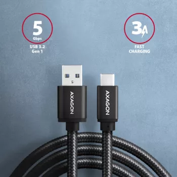 USB-Kabel Axagon BUCM3-AM15AB USB 3.2 Gen 1 1,5m USB-C USB-A Schwarz
