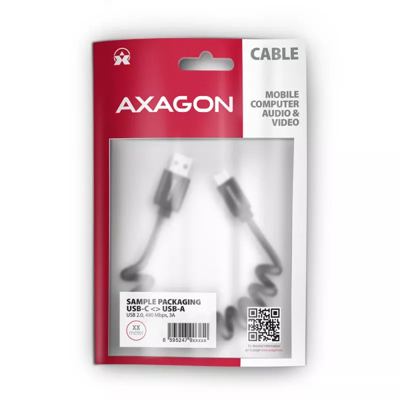 USB-Kabel Axagon BUCM-AM10TB USB 2.0 0,6 m USB-C USB-A Schwarz