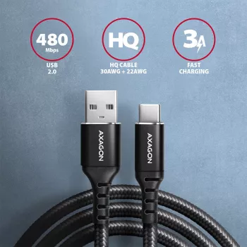 USB-Kabel Axagon BUCM-AM15AB USB 2.0 1,5 m USB A USB C Schwarz