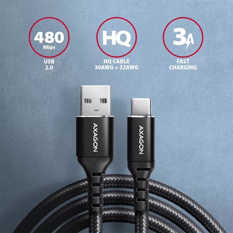 USB-Kabel Axagon BUCM-AM20AB 2m USB A USB C Schwarz