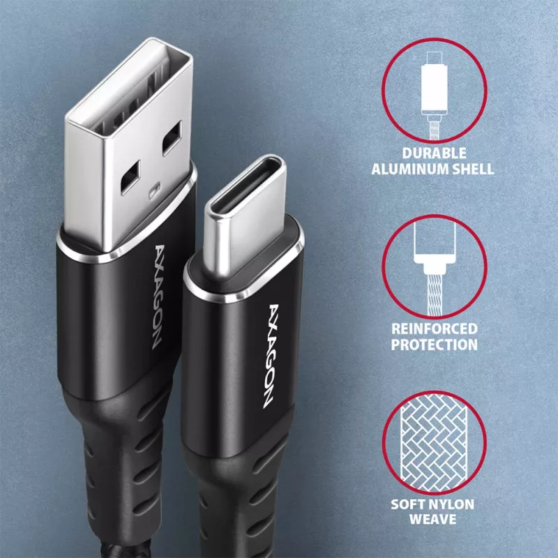 USB-Kabel Axagon BUCM-AM20AB 2m USB A USB C Schwarz