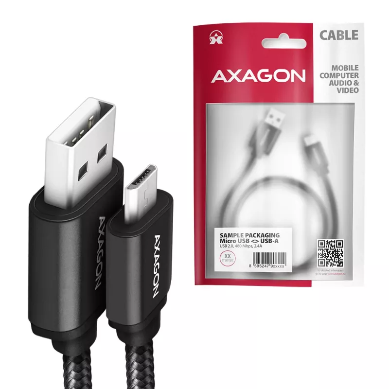 Axagon BUMM-AM15AB USB-Kabel USB 2.0 1,5 m Micro-USB B USB A Schwarz