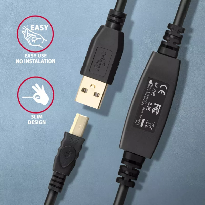 Axagon ADR-220B aktives USB 2.0 A-M -> B-M Verbindungs-/Repeaterkabel 20 m
