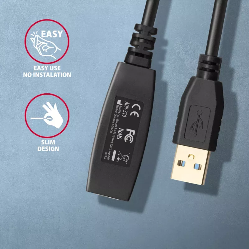 Axagon ADR-310 USB 3.2 Gen 1 A-M -> A-F aktives Verlängerungs-/Repeaterkabel 10m