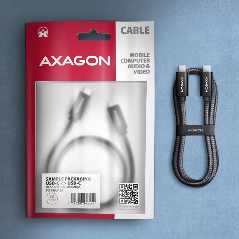 Axagon BUCM2-CM15AB Daten- und Lade-USB-Kabel 480 Mbit/s 1,5 m, PD 240 W, 5 A, schwarz geflochten