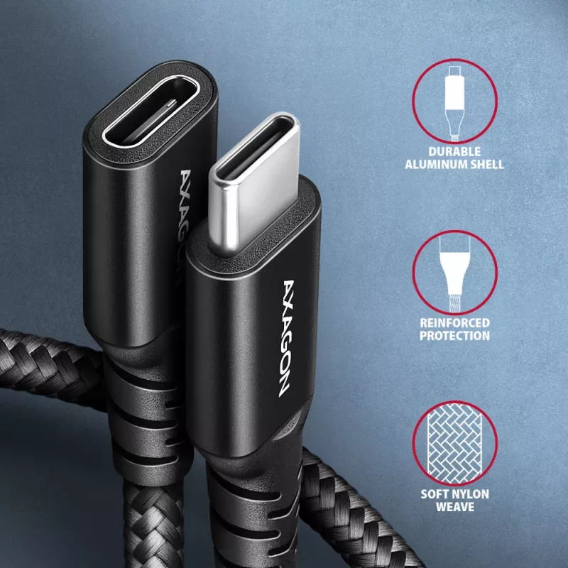 Axagon BUCM32-CF10AB SPEED+ USB-C USB 20Gbps Verlängerungskabel 1 m