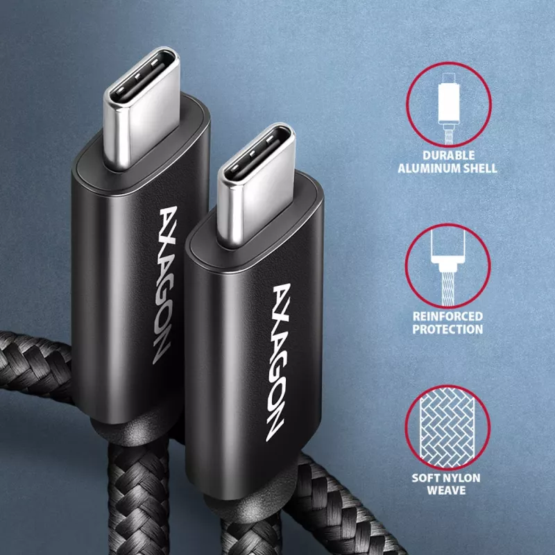 Axagon BUCM2-CM10AB Daten- und Ladekabel USB 480Mbps 1 m, PD 240W, 5A, schwarz geflochten