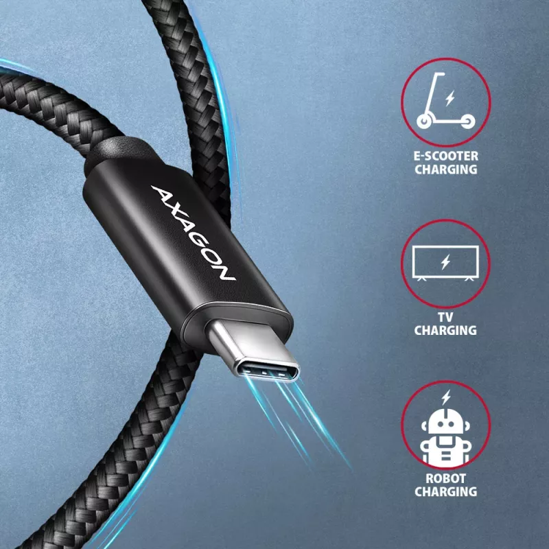Axagon BUCM2-CM10AB Daten- und Ladekabel USB 480Mbps 1 m, PD 240W, 5A, schwarz geflochten