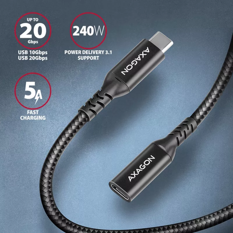 Axagon BUCM32-CF15AB SPEED+ USB-C USB 20Gbps Verlängerungskabel 1,5 m