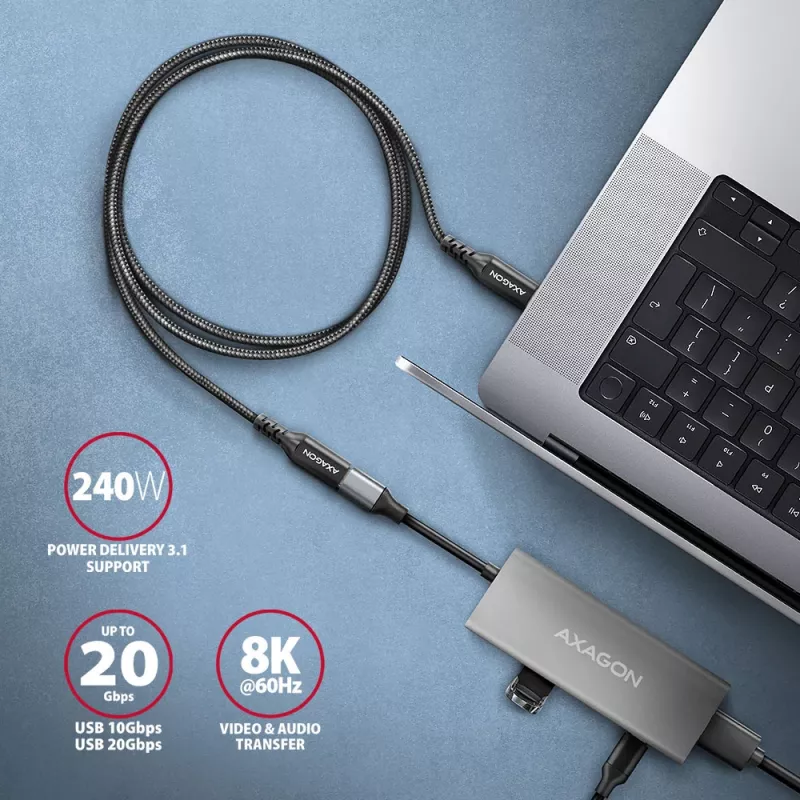 Axagon BUCM32-CF15AB SPEED+ USB-C USB 20Gbps Verlängerungskabel 1,5 m