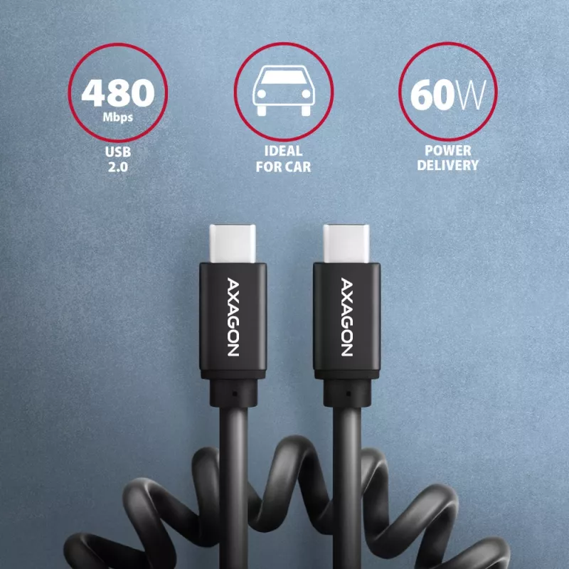 USB-Kabel Axagon BUCM-CM20TB 1,1m PD 60W 3A Schwarz