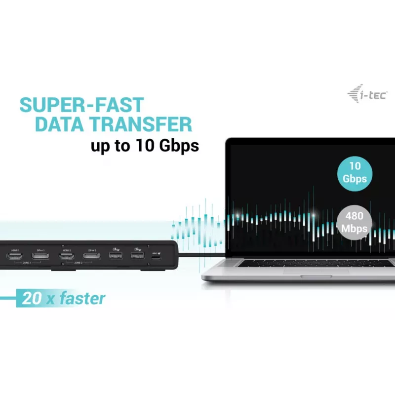 i-tec USB 3.0 / USB-C / Thunderbolt 3 Dual Display Docking Station Gen2 + Power Delivery 100W
