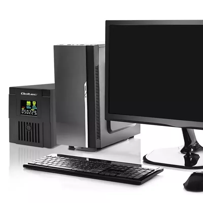 Unterbrechungsfreie Stromversorgung QOLTEC 53770, Line-Interactive USV 1,5 kVA (900 W), 2 C13-Ausgänge, AVR, LCD, USB Typ-B