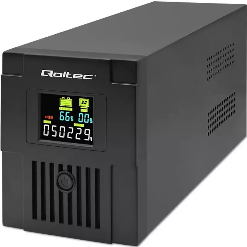 Unterbrechungsfreie Stromversorgung QOLTEC 53770, Line-Interactive USV 1,5 kVA (900 W), 2 C13-Ausgänge, AVR, LCD, USB Typ-B