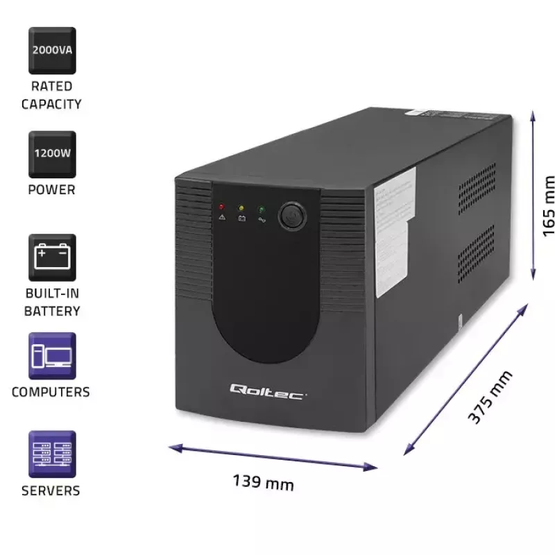 Qoltec 53777 USV Line-Interactive 2 kVA 1200 W 4 AC-Steckdosen