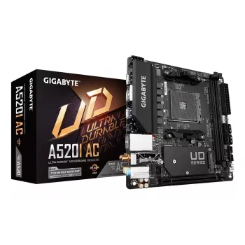 GIGABYTE A520I AC Mainboard - Unterstützt AMD Ryzen 5000 Series AM4 CPUs, 6 Phasen Digital VRM, bis zu 5300MHz DDR4 (OC), 1xPCIe 3.0 M.2, WLAN, GbE LAN, USB 3.2 Gen1
