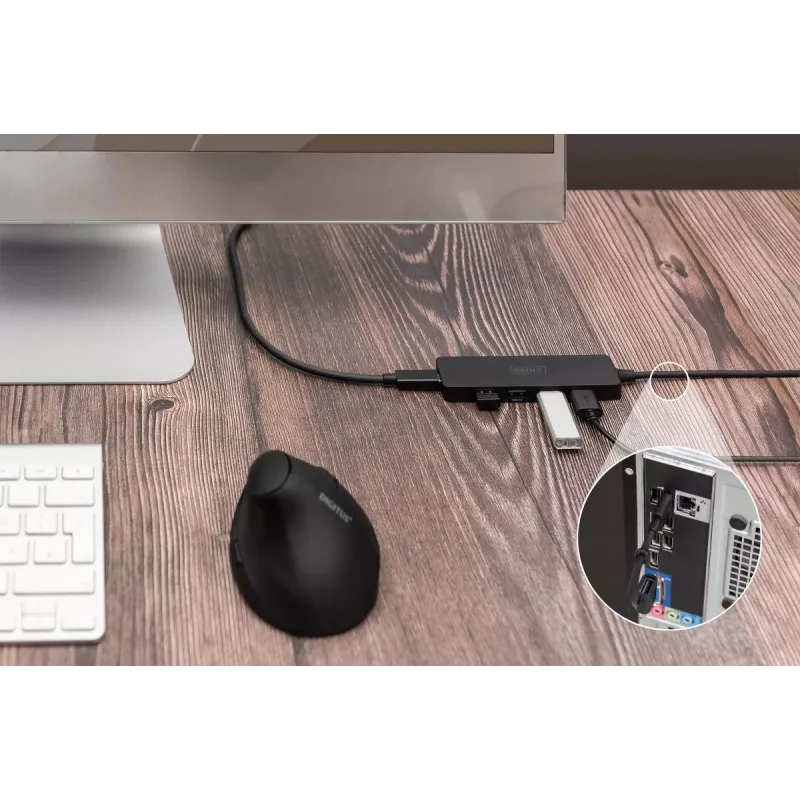 DIGITUS DA-70236 USB-3.0-Hub Slim Line, 4 Ports, USB-C-Adapter, 1,2 m Kabel