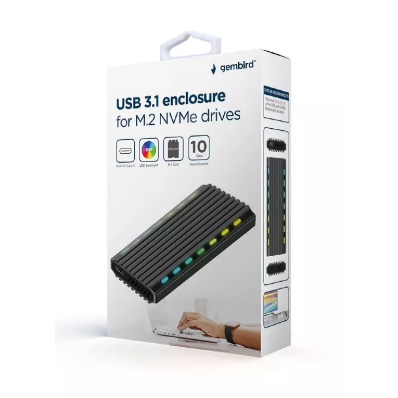 GEMBIRD EE2280-U3C-03 M.2-NVMe/SATA-SSD-Gehäuse, USB 3.1 Gen 2 (10 Gbit/s), USB Type-C, RGB, Aluminium