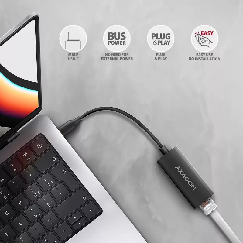 Axagon ADE-ARC USB-C 3.2 Gen 1 - Gigabit-Ethernet-Adapter, Realtek 8153