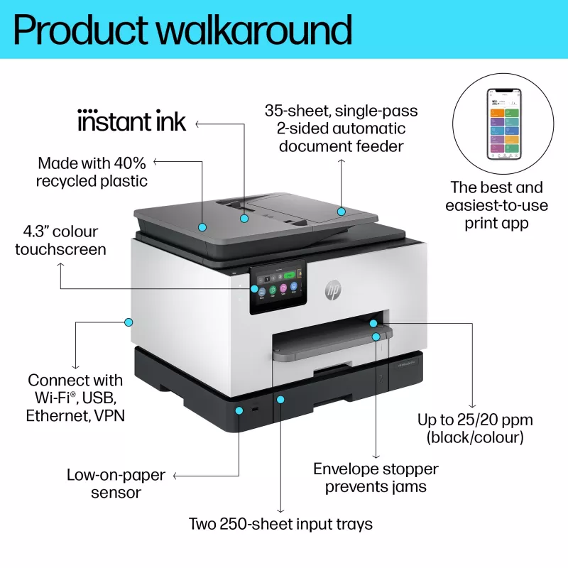 HP OfficeJet Pro 9132e Wireless All-in-One Farbdrucker, Instant Ink; beidseitiger Druck