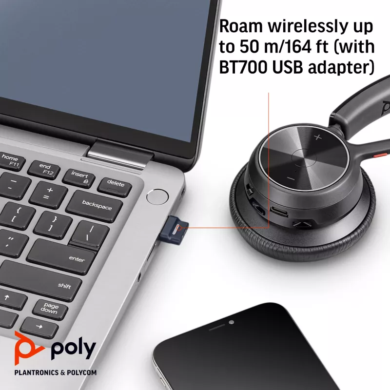 HP Poly Voyager 4320 UC Stereo USB-A Headset +BT700 USB-A Adapter +Ladestation